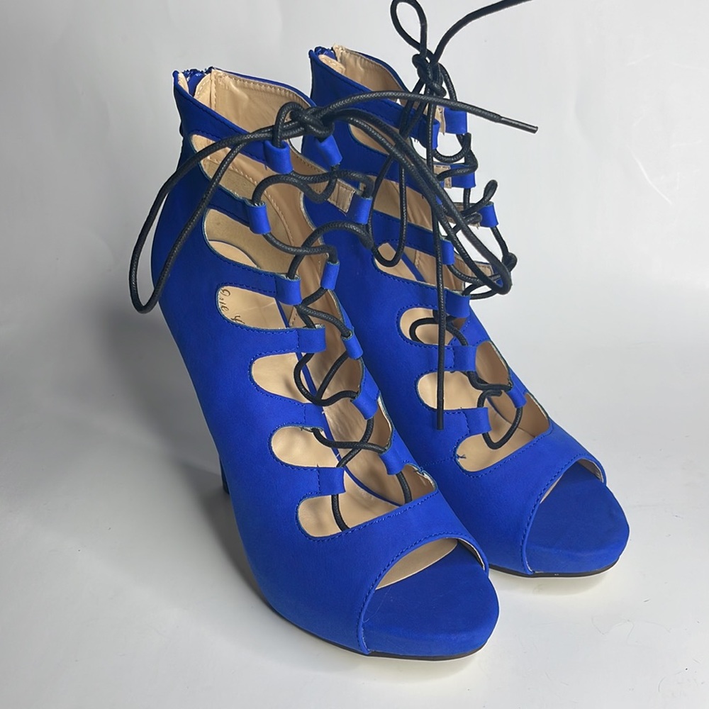 Blue Tie Up Strap Heel Stiletto Shoes by eye candie Size 8